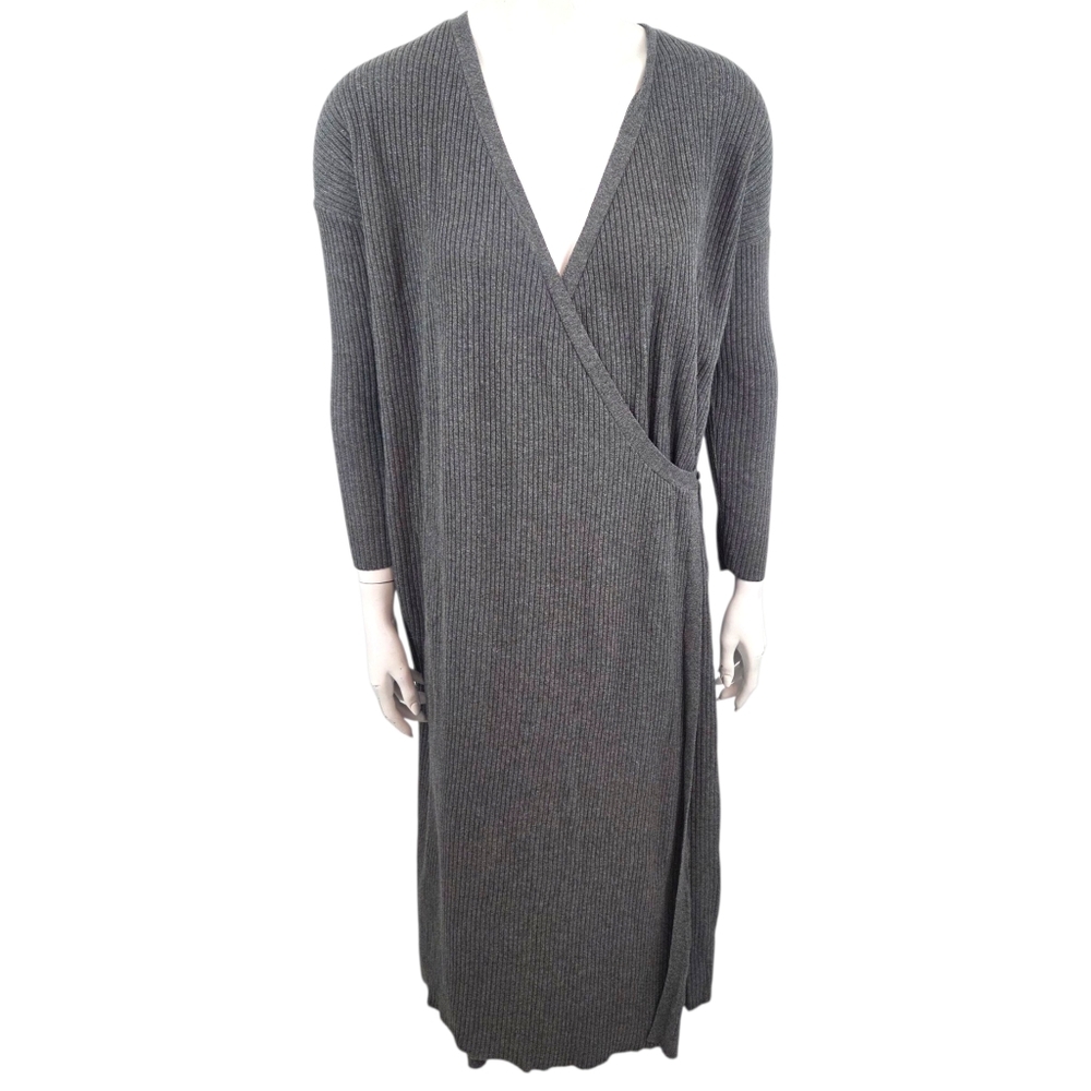 Vetta Capsule Wardrobe Wrap Sweater Dress Womens Medium Organic Cotton Gray